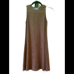Boho Faux Suede Sleeveless Shift Skater Swing Dress Womens S Brown Hippie Grunge